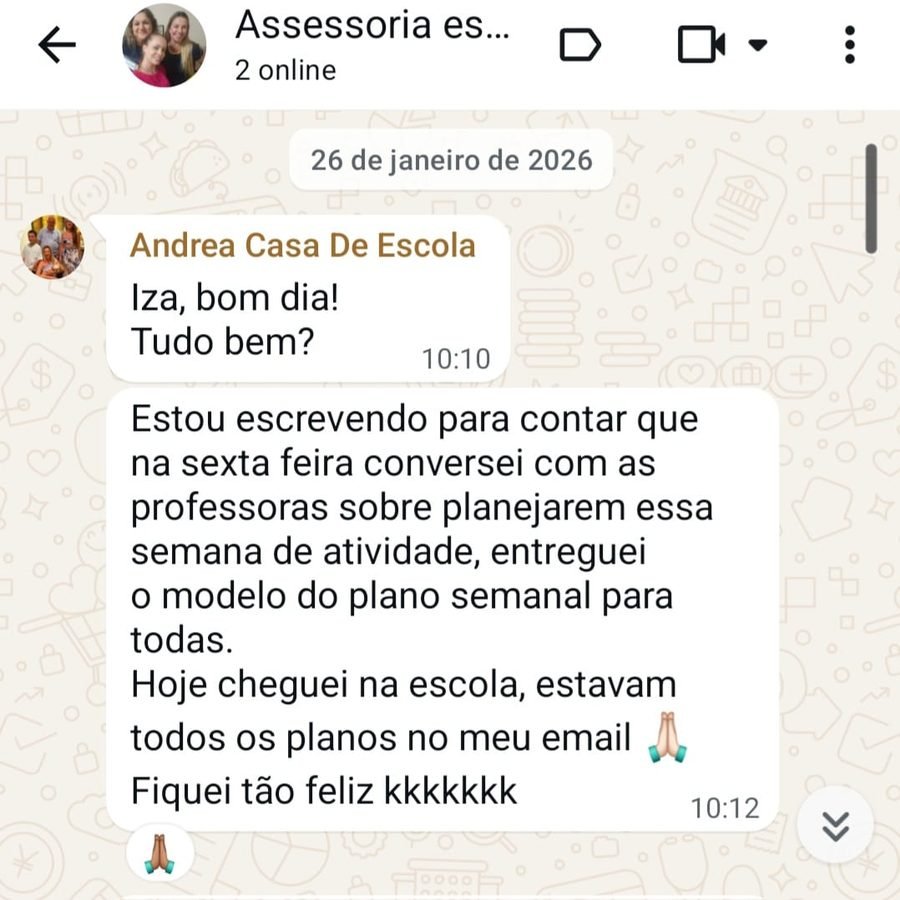 Feedback sobre as professoras entregando os planos semanais